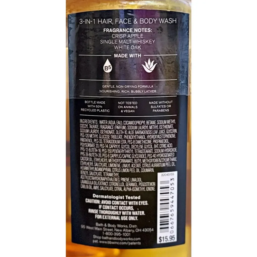 Bath & Body Works Whiskey Reserve Men's 3-in-1 Hair Face Body Wash Gel x3